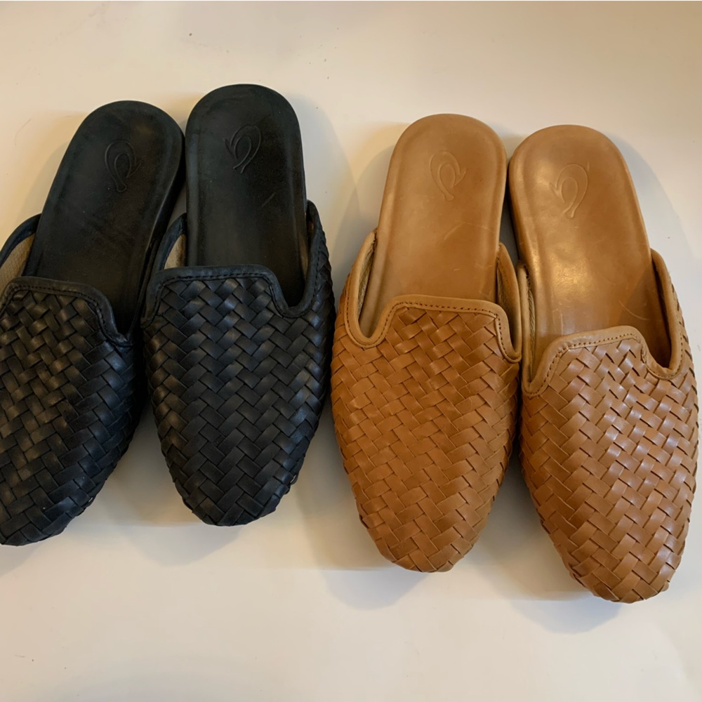 Olukai MI’I MII Mule Woven Leather Slide Brown Black Women’s Sandals Size 11